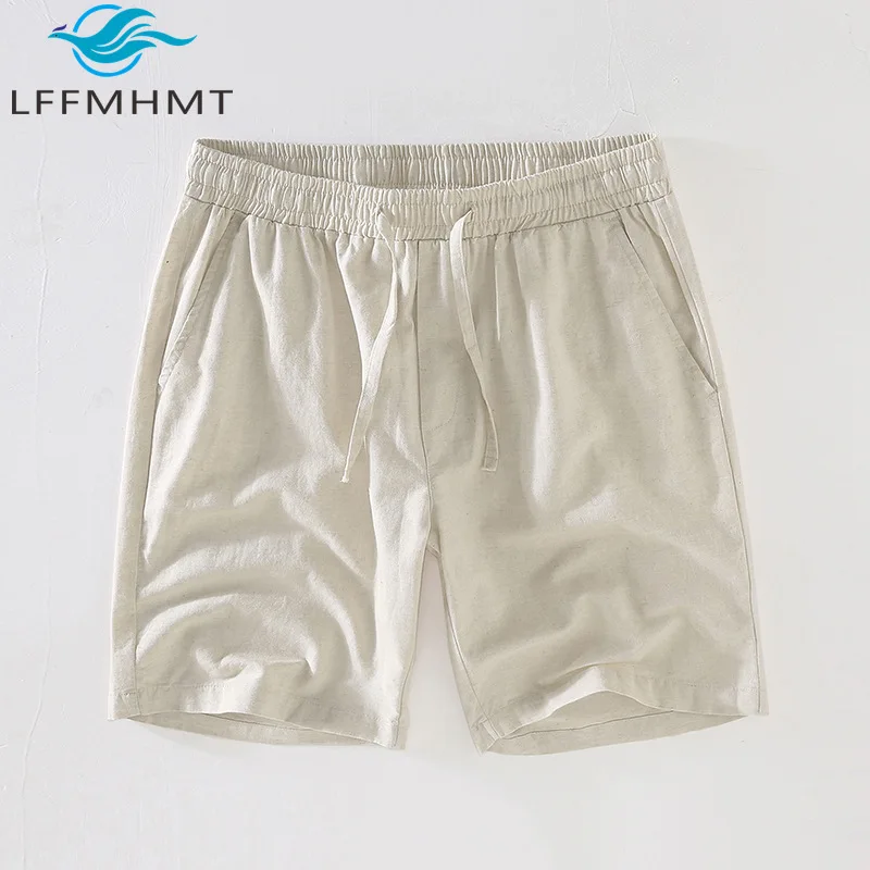 

K002 High Quality Cotton Linen Men's Shorts Good Quality Loose Style Solid Color Elastic Waist Simple Basic Half Length Pants
