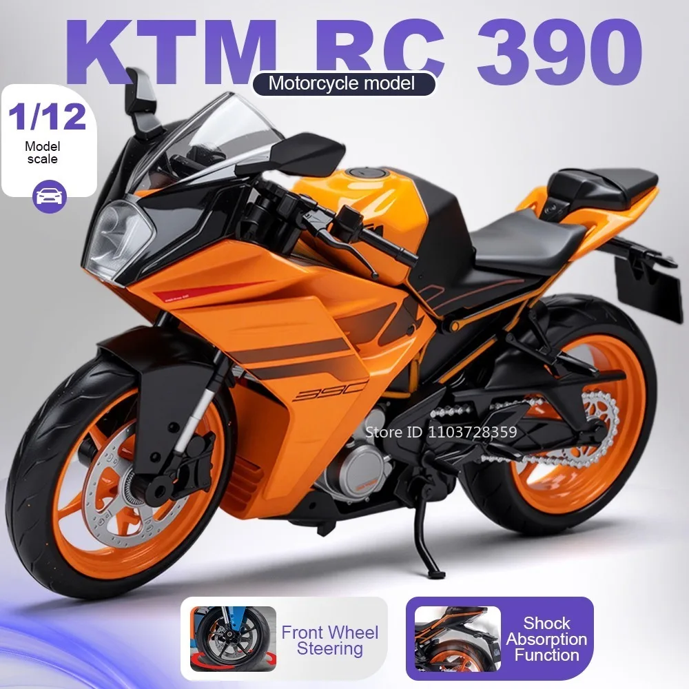 

Модели игрушечных мотоциклов KTM RC390 1390 Superduke в масштабе 1:12, из литого сплава, с поворотным передним колесом, амортизацией и декоративными элементами.