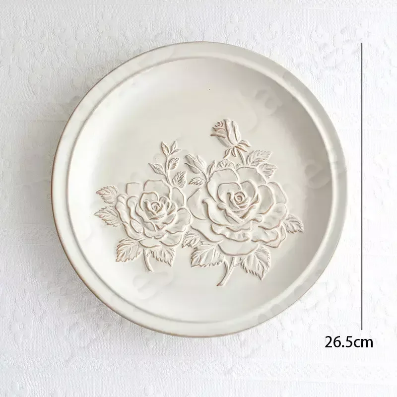 Vintage Style Dinner Plate Tulip Relief Ceramic Plates Steak Pasta Dishes Cake Dessert Salad Tableware Set Household Use Plates