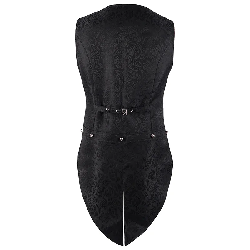 Mens Black Gothic Steampunk Medieval Jacquard Knit Vest Vintage Gothic Gown Double Breasted Waistcoat Tuxedo Sleeveless Jacket