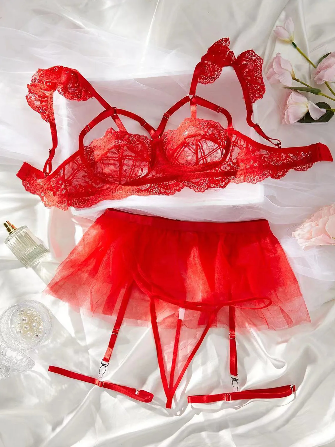 Erotic Lingerie Set Babydoll Sensual Lingerie Lace 2024 Bra Set For Women Underwear Intimate Sexi Costumes Bra And Panty Set