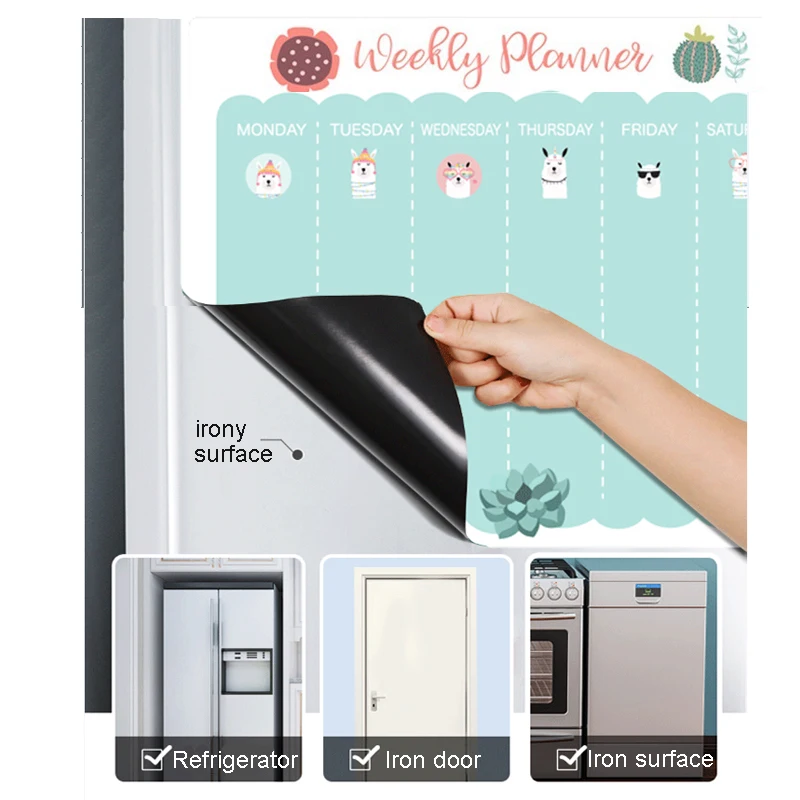 Magnetic Fridge Board Erasable Whiteboard Message Board for Weekly Monthly Planner Magnetic Calendar for Refrigerator Decor