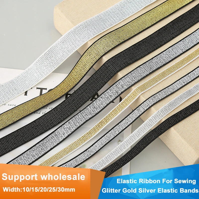 2/5Meter Elastic Bands Soft Gold Silver Glitter Elastic Ribbon Strap DIY Sewing Trim Waistband Elastic Crafting Trim