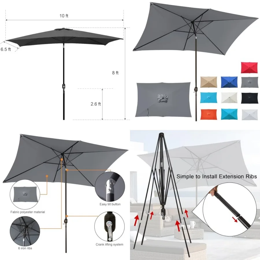 

Recgular Patio Umbrella, Table Market Umbrella with Tilt and Crank, Outdoor Umbrella for Garden, Deck, Backyard, Pool and Beach