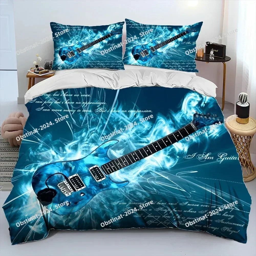 

2025 Classical Guitar Electric Guitar Bedding Set Print With Pillowcase Bed Duvet Cover Soft Single Double Queen Super King Size