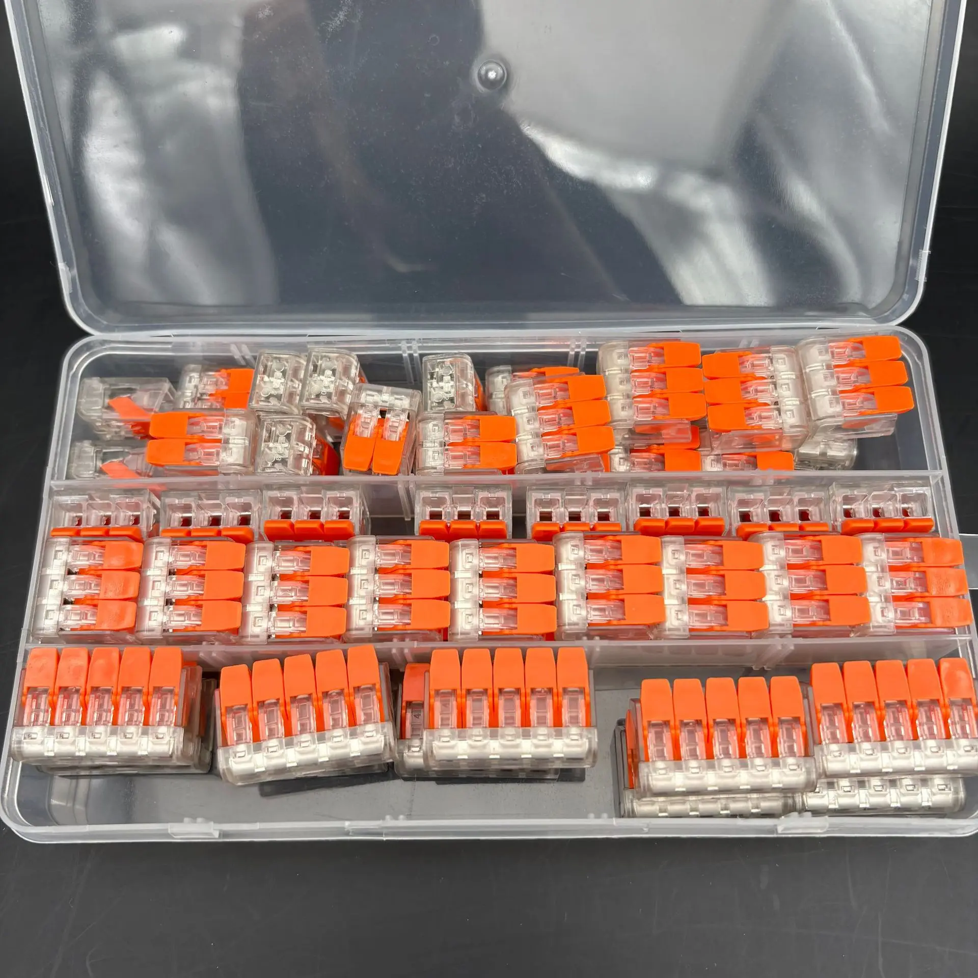 60PCS Lever Wire Connector Kit PCT-412 PCT-413 PCT-415 2 3 5 Port Quick Connect Terminal Block Assortment with Storage Box