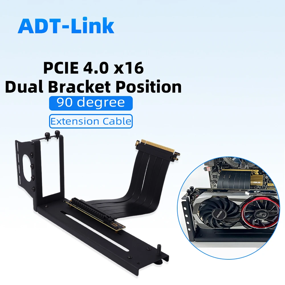 PCIE 4.0 X16 Riser Cable 90 Degree Vertical Bend Adapter Graphics Card GPU Extension Bracket Holder Mount 2 Gears Adjustmen