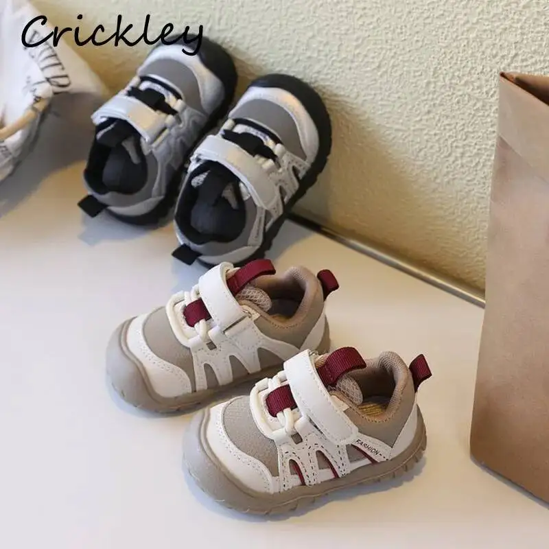 Patchwork PU Baby Boys Girls Sneakers Fashion Hook Loop Children Casual Shoes Soft Non Slip Toddler Kids First Walk Shoes