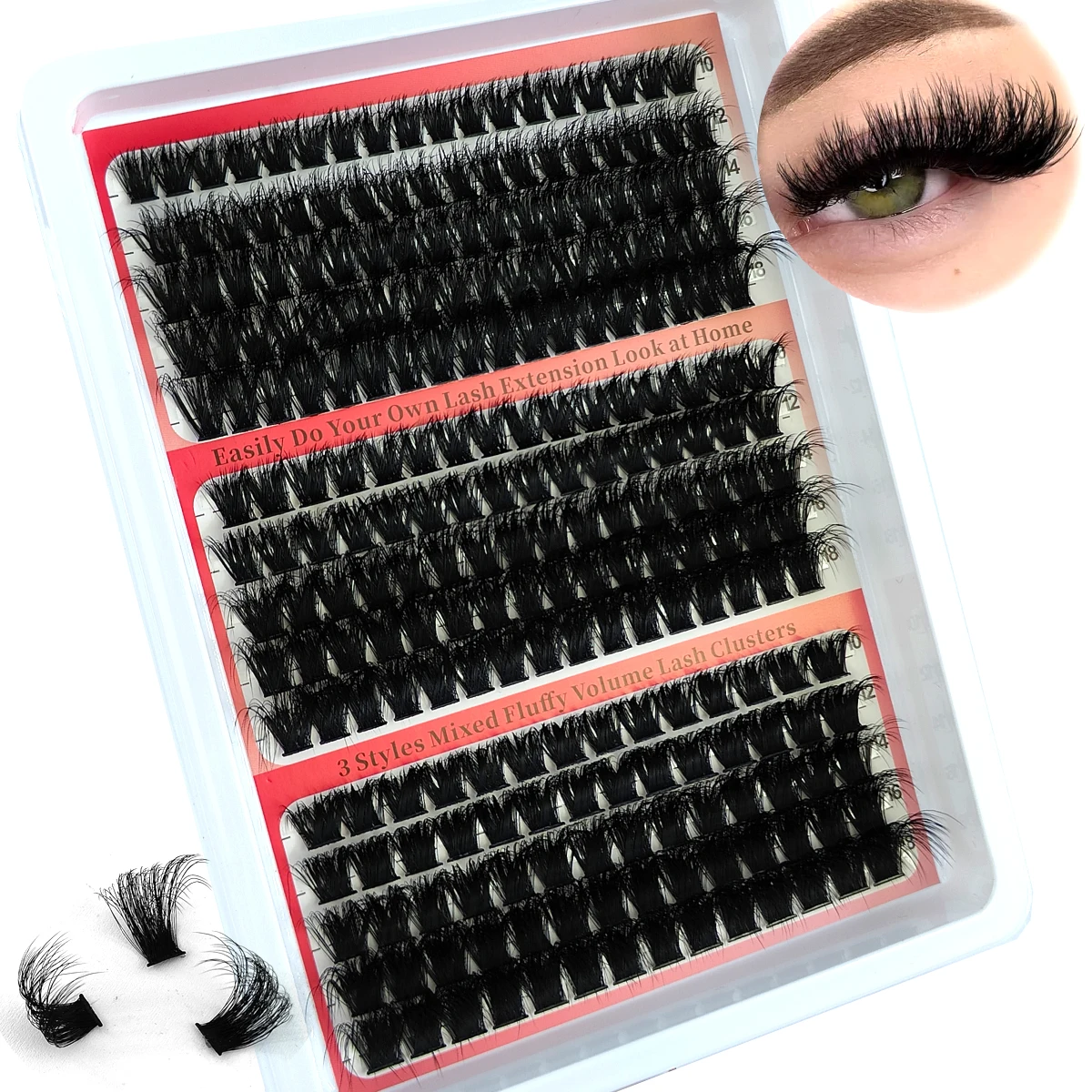 240Pcs 120D+160DMix Cluster Lashes Mixed Tray Faux Mink Lash Individual Eyelash Extension DIY Lashes Clusters Extensions at Home