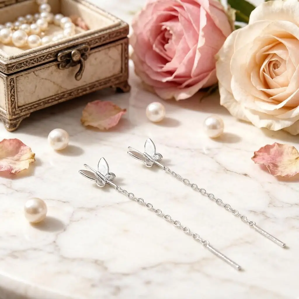 Temperament 925 Sterling Silver Butterfly Long Tassel Ear Wire Earrings For Women Girls Wedding Party Fashion Jewelry Gifts