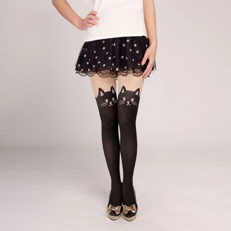Japanese Kawaii Mock Over‑Knee Pantyhose Women Cartoon Cat Tail Spliced Thigh High Tights Soft Stretchy Hosiery Lolita Outfits