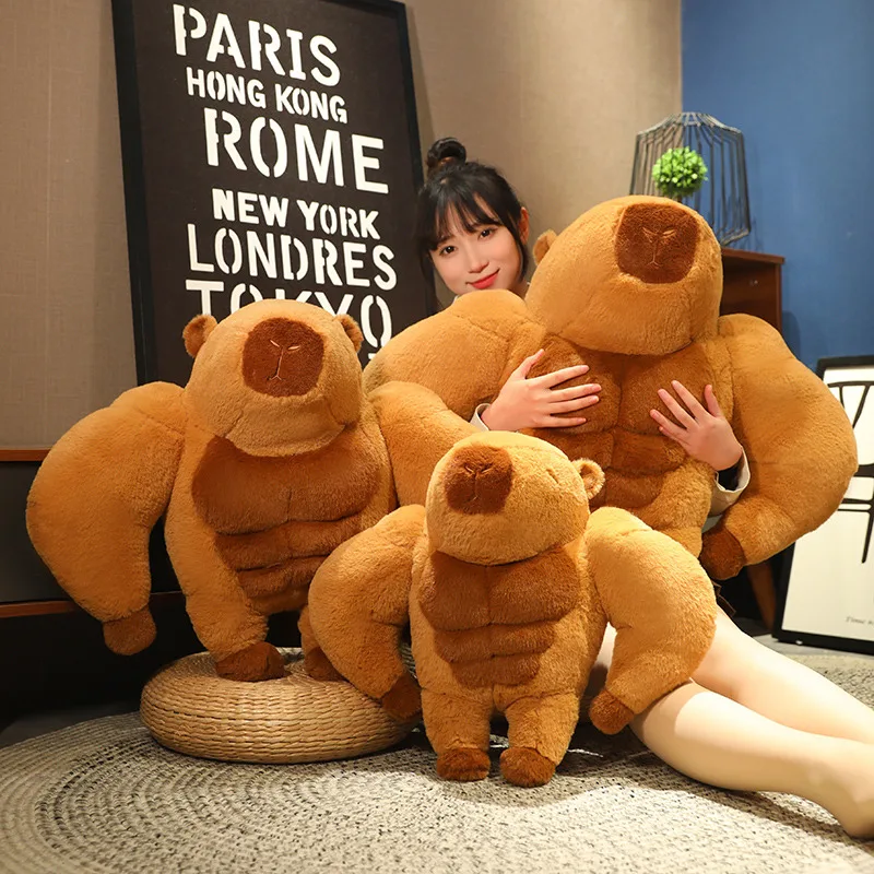 

Brown Muscular Capybara Doll Plush Toy Stuffed Strong Aquatic Animal Pillow Plushie Peluche Present