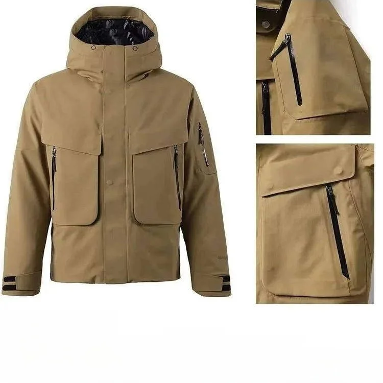 

High-End Men's down Jaet 90 White Du down Windproof Waterproof Zipper Hooded Fce Lined Thiened Outdoor Sle