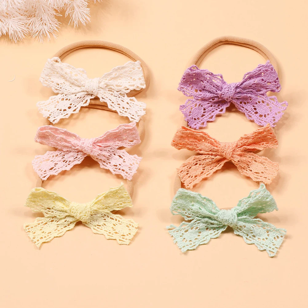 

6pcs Bow Headbands Nylon Elastic Lace Hairbands For Accessories Wedding Wear Headband