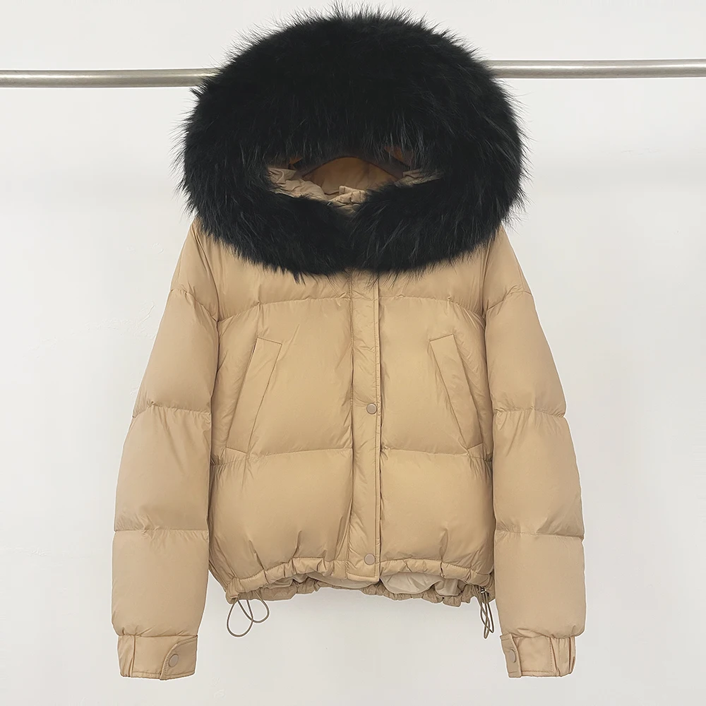 

White Duck Down Coat Women Warm Hooded New Real Fur Coat Autumn Winter Female Parkas Fox Fur Puffer Jacket Natural Raccoon Fur