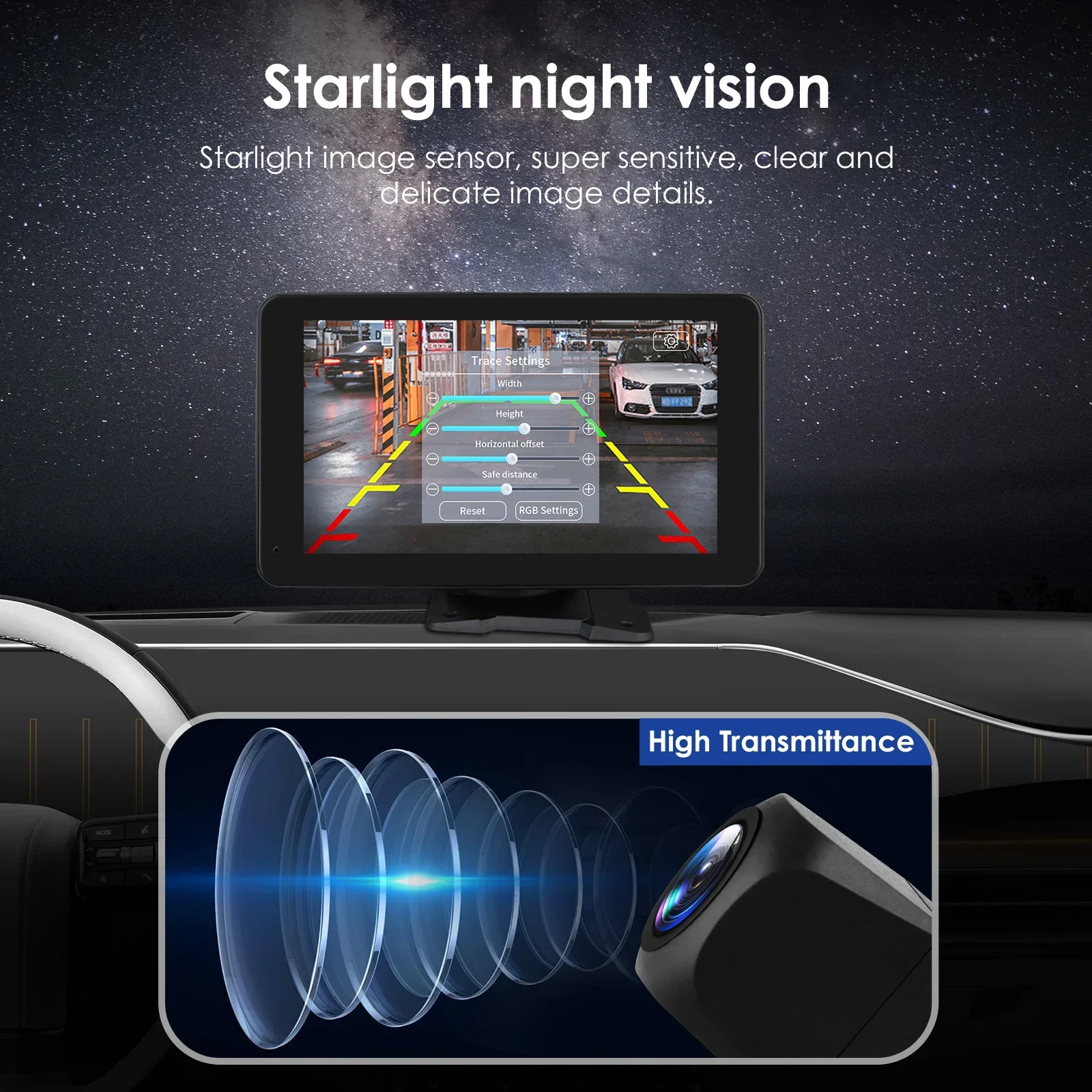 170 Degrees Starlight Night Vision 720P HD Reversing Camera Car Packing Assistance IP68 Rated Water Resistant Universal Camera