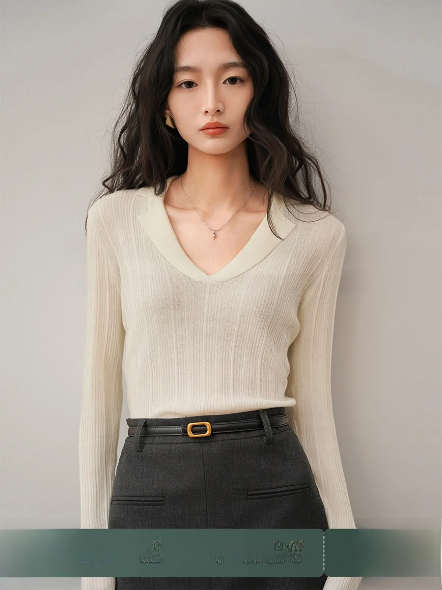 

Мягкий универсальный женский приталенный свитер с V-образным вырезом, тонкий шерстяной джемпер для повседневной носки и офиса, модный весенний базовый топ для деловых женщин
