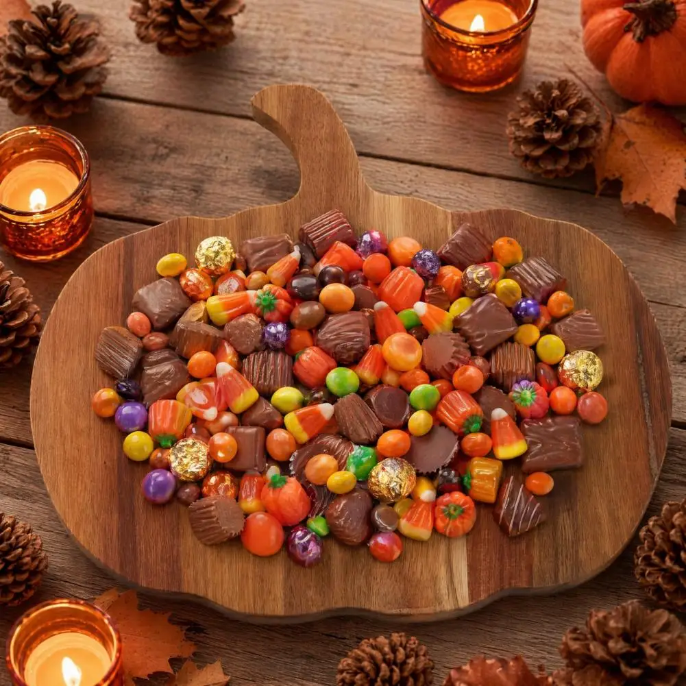 Rustic Wooden Platter Wooden Pallet Cutting Board Halloween Pumpkin Shaped Serving Tray Smooth Surface Kitchen Platter for Pizza
