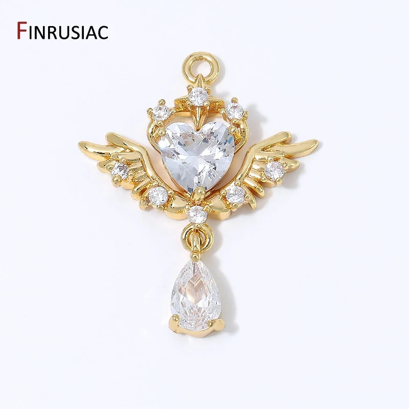 18K vergoldeter Messing-Engelsflügel-Herzanhänger für Schmuck, eleganter Tropfenanhänger für DIY-Halsketten- und Armband-Accessoires