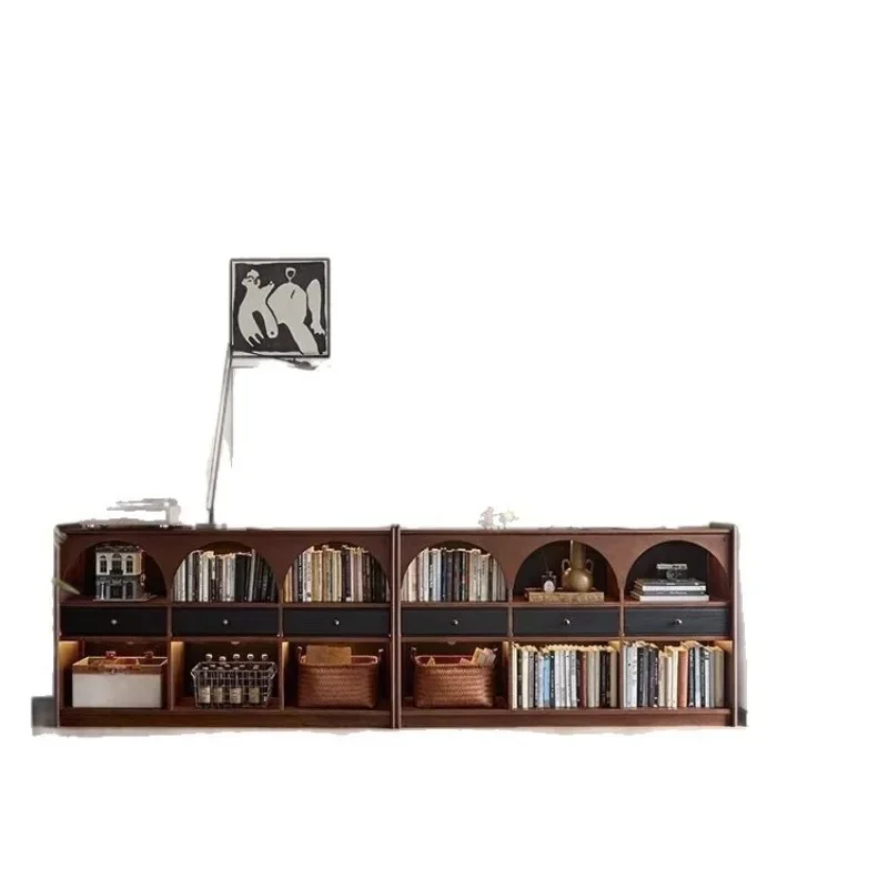 Half wall bookcase Living room French medieval solid wood short bookcase Display cabinet Storage combination cabinet