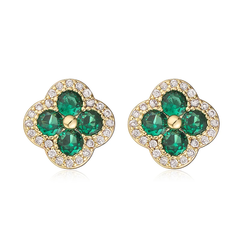 HECHENG,18K Golden-plated Inlaid CZ Stone Flower Shape Sweet Romantic Metal Ladies Jewellery Earrings Gift 1 Pair
