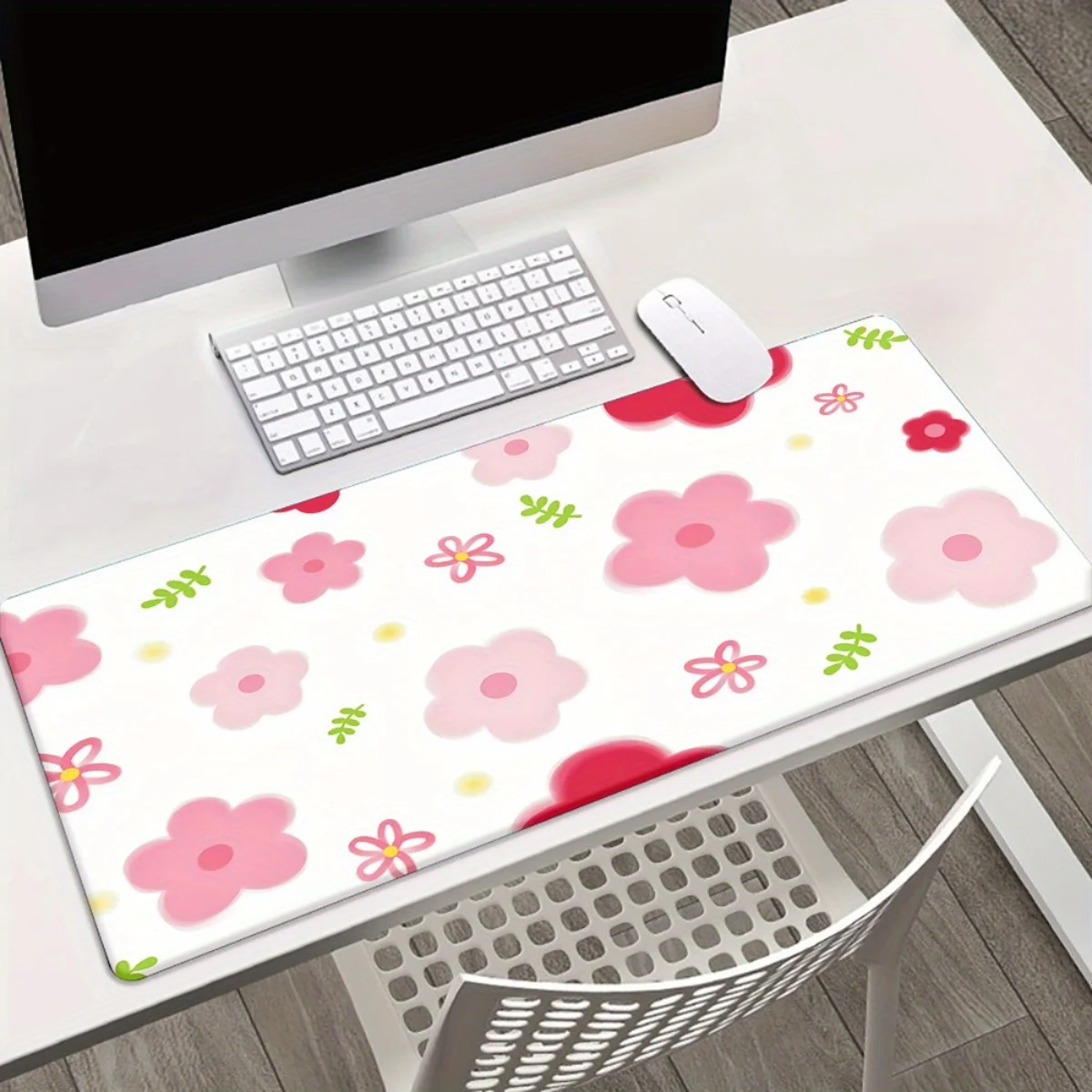 

Игровой коврик для мыши XXL с розовым цветочным узором, гладкой поверхностью и противоскользящим основанием для офиса и рабочего места