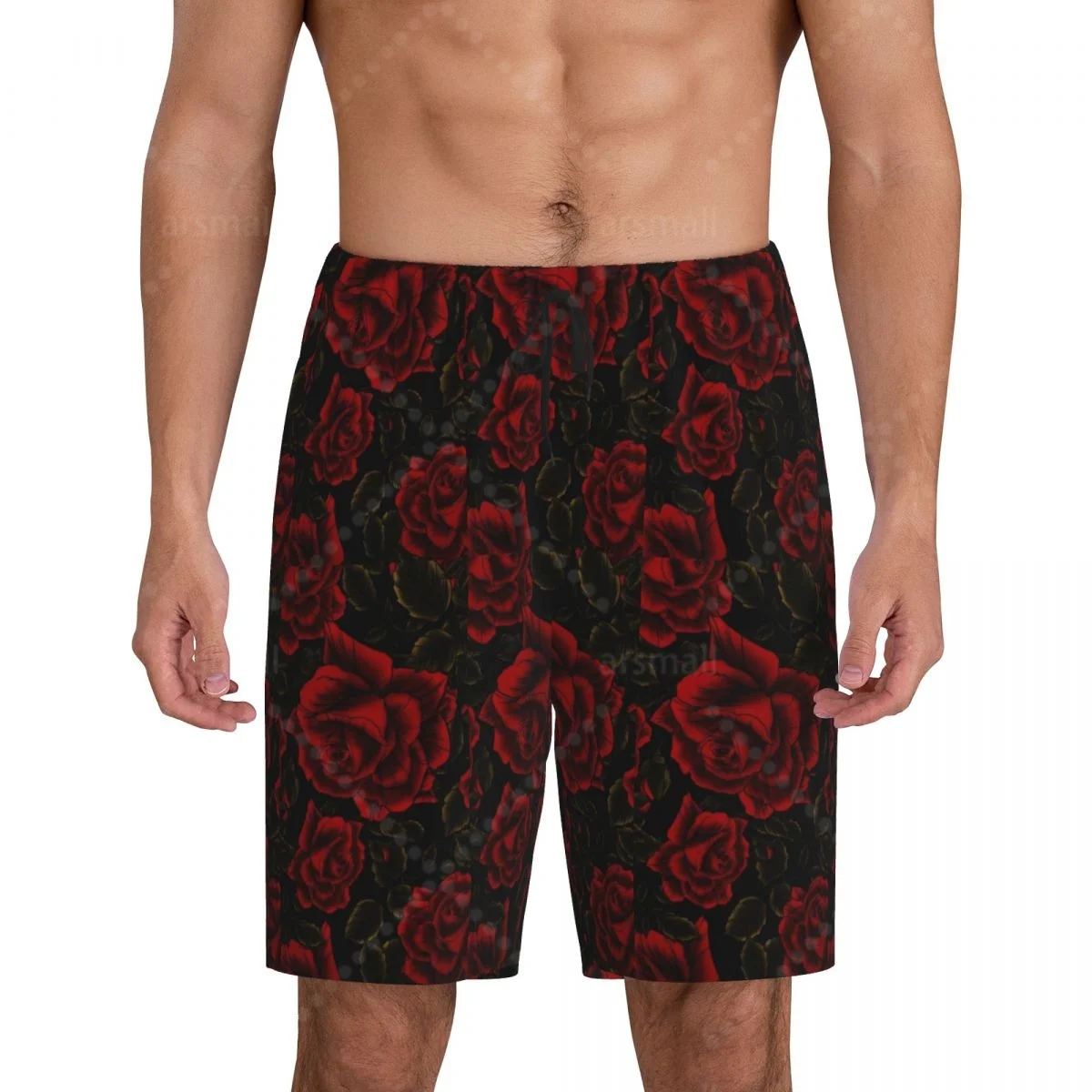 

Red Rose Printed Men's Cool Flat Horn Shorts Street Stretch Shorts Beach Shorts Daily Wear Underwear Sleepwear