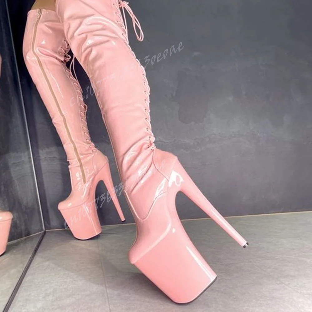 

Pink Patent Leather Boots over the Knee Platform Shoes for Women Fashion Thin High Heels Sexy Shoes 2024 Zapatos Para Mujere