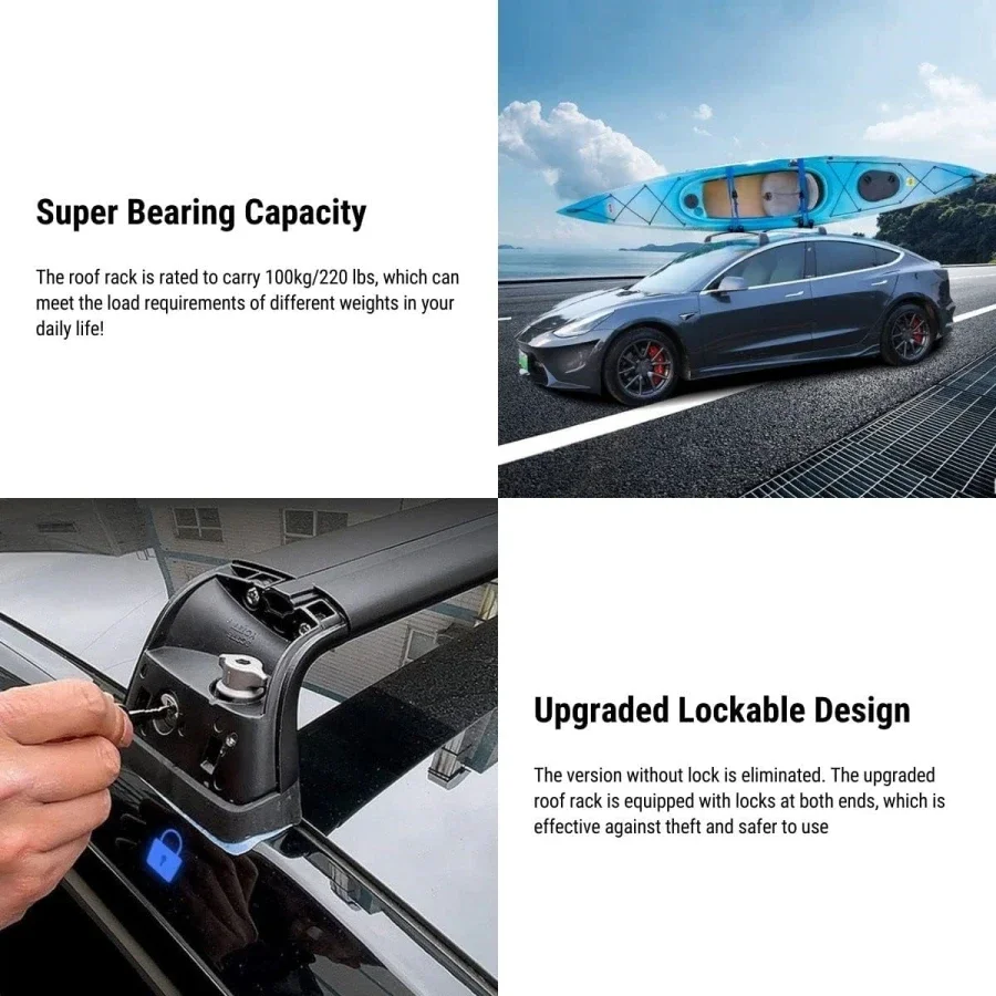 Lockable Roof Rack Fits for Tesla Model Y 2024 2023 2022 Roof Rack Accessories Antitheft Cross Bars Model Y Luggage Carrier