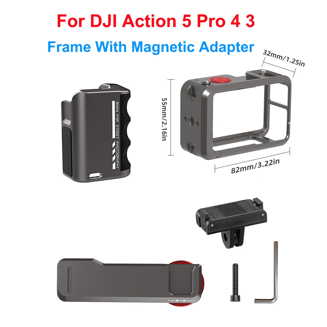 قفص الكاميرا لـ DJI Action 5Pro /4 /3 إطار حماية ملحق إطار معدني خفيف للغاية/حامل محول مغناطيسي سريع التحرير