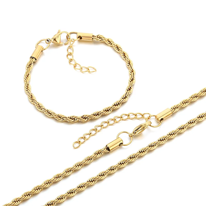 Stainless Steel Singapore Twisted Chain Necklace Bracelets For Women Girl New Fashion Waterproof Jewelry Set