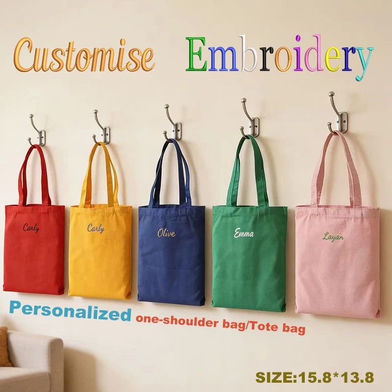 Customised Embroidery/Standard Style 2 Options, Personalized Canvas Shoulder Bag, Large-Capacity Tote, Back-To-School Season!