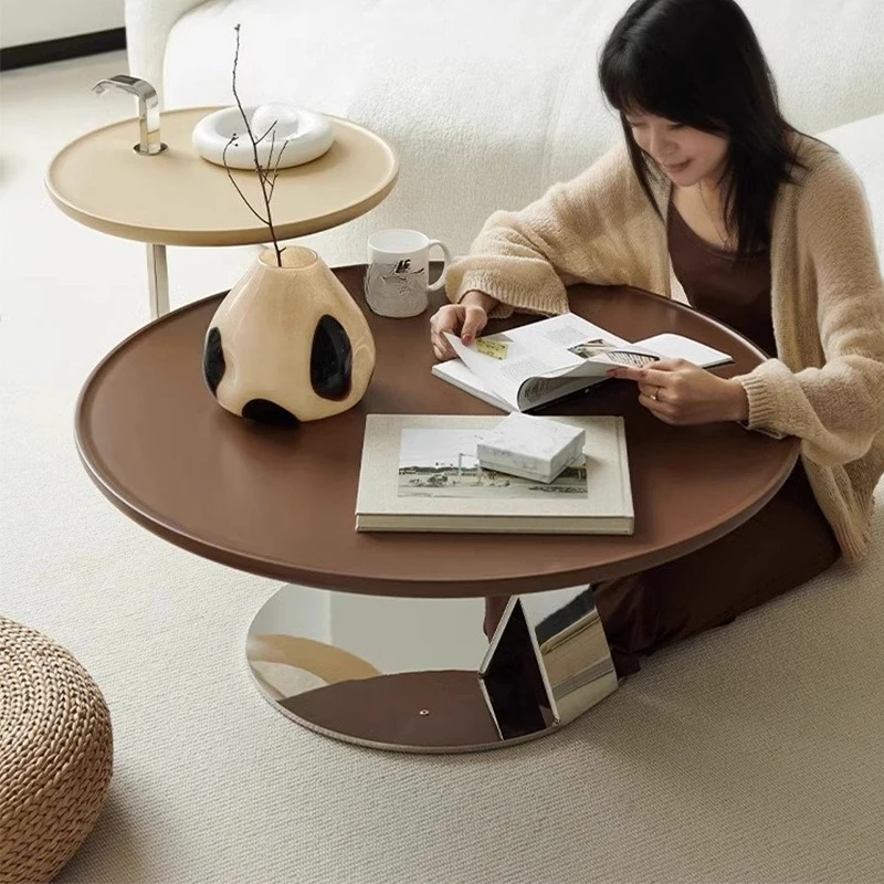 Minimalist Coffee Table Balcony Stainless Steel Living Room Home High-end Modern Simple Solid Wood Combination