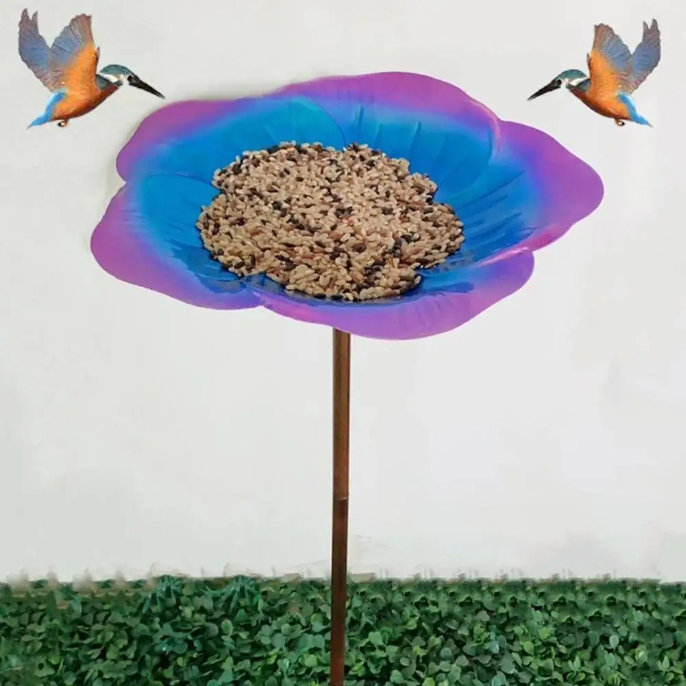 Ground Metal Flower Bird Bath With Shepherd Hook Bird Courtyard Feeding Bird Home Garden Outdoor Decoration Feeder B0D2