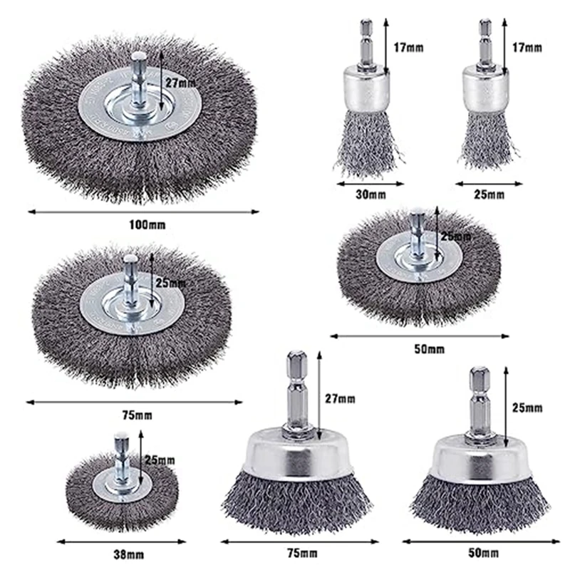 드릴 0.012 탄소 철사 와이어 휠 브러시 컵 세트, 드릴 와이어 브러시, 12 팩