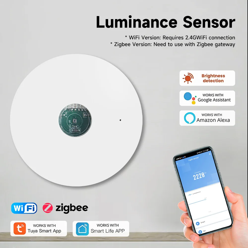 Tuya Zigbee Smart Luminance Sensor Light Detector Automation Module for Home Lighting Control - Voice Control Compatible