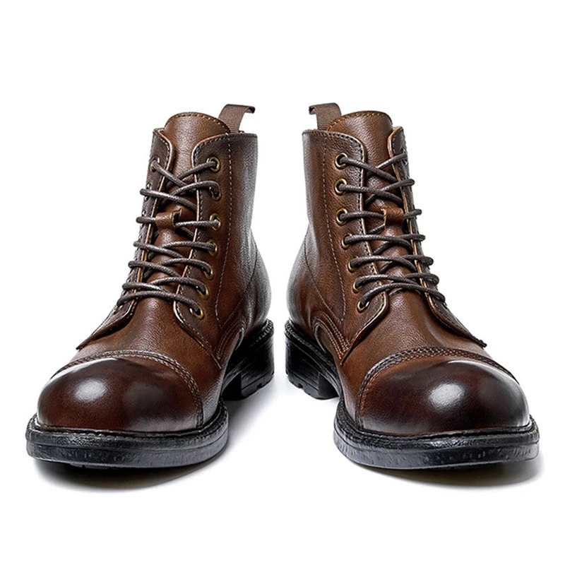 

American Style Cool Men's Lace-up Motorcycle Ankle Boots Retro Cowboy Autumn Winter High-top Leather Shoes