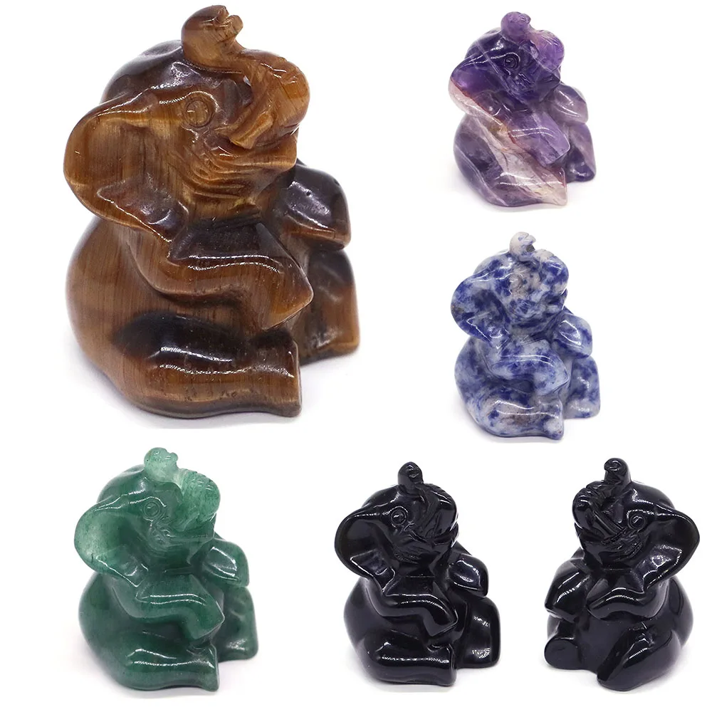 تمثال فيل جالس للديكور ، جوهرة طبيعية ، جمشت ، كوارتز وردي ، شفاء كريستالي ، حجر منحوت ، مشغولات منزلية تماثيل حيوانية ، 1 * *