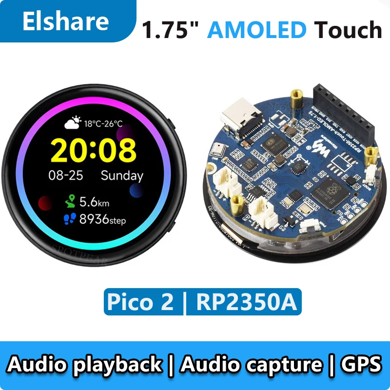 

Raspberry Pi Pico 2 RP2350 1.75-inch AMOLED 1.75inch Round TouchScreen Display GPS QMI8658 6-axis
