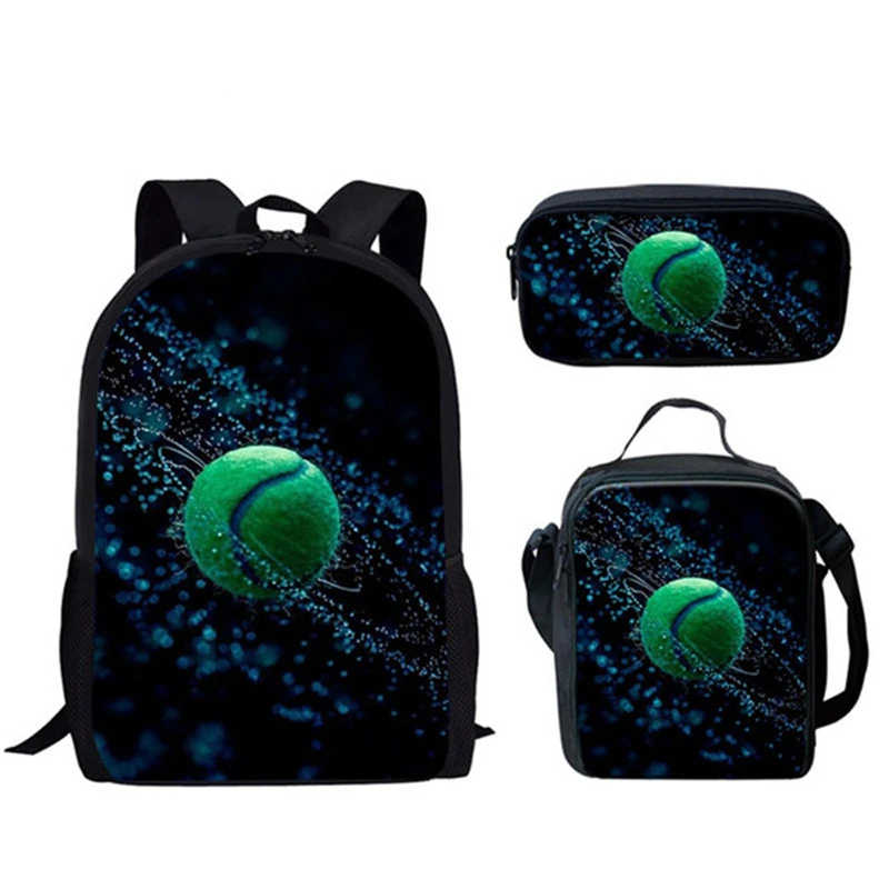 Novedad creativa clásica divertida pelota de tenis impresión 3D 3 unids/set mochilas escolares para alumnos mochila para ordenador portátil bolsa de almuerzo estuche para lápices