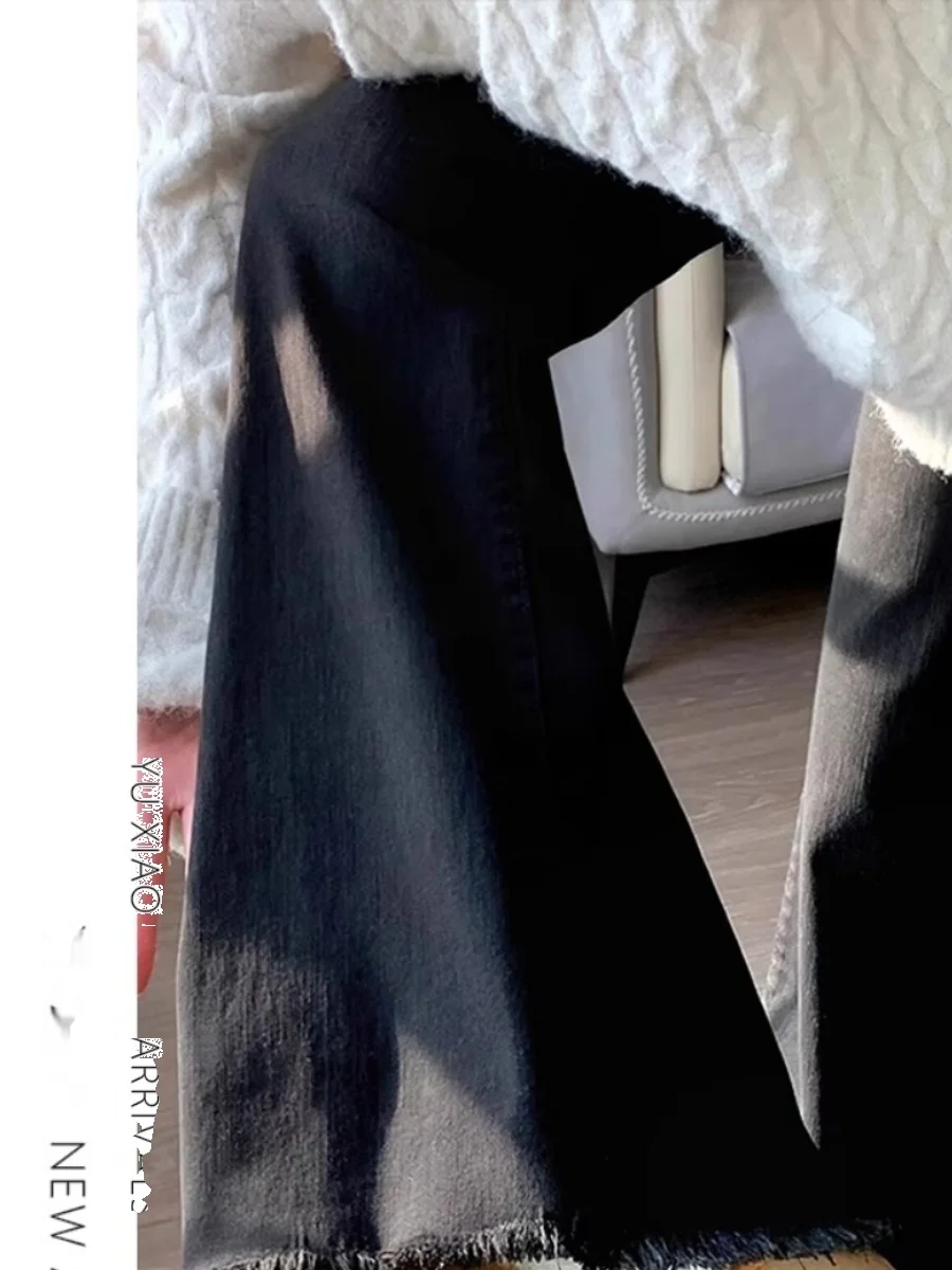 

Black High Waist Bell Bottom Jeans Women's Micro Flared Denim Skinnifying Pants Large Size Cotton Stretch Spring Season