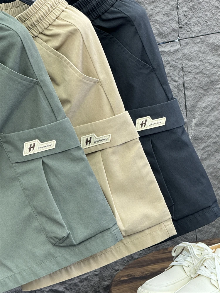 Svip americano sle workwear orts masculino verão cor pura confortável solto em linha reta casual cinco quartos calças na moda