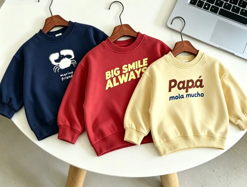 Little One Loose Fit Cartoon Crab And Letter Crewneck Sweatshirt Basic Round Neck Long Sleeve Tops Baby Costume Kid Popular Tops