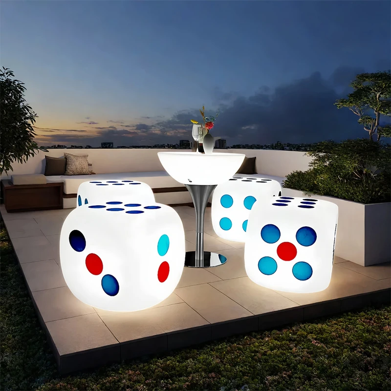 Modern Outdoor LED Cube Chair Table Furniture Set Rustic Style Rechargeable Waterproof Plastic for Patio Garden Mall or Bar