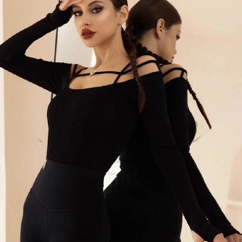 

2026 One Word Neck Female Latin Dance Bodysuit Sexy Female Stage Performance Clothes Cha Cha Samba Rumba Tops MC058