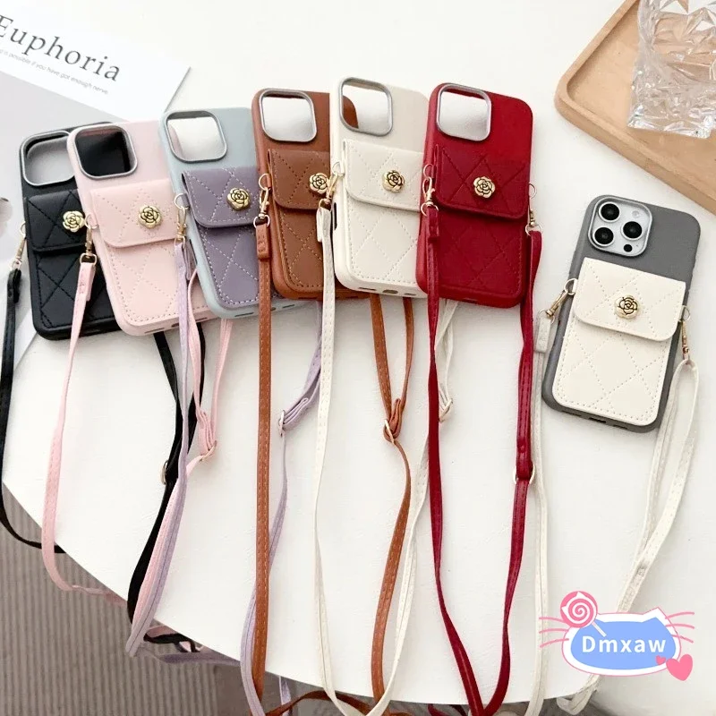 

For OPPO A80 A60 A40 A40M A3 Pro A3X A59 2023 A78 A79 A58 5G 4G Phone Case Camellia Wallet Leather Soft Cover With Lanyard