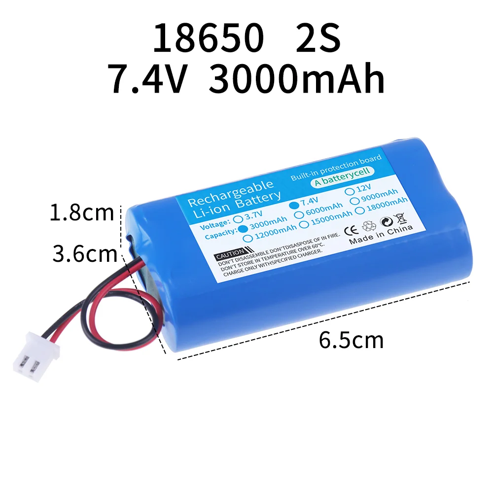 7.4V 3000mah 18650 li-ion rechargeable battery pack with XH2.54 Plug for speakers, Bluetooth Speaker,medical equipment