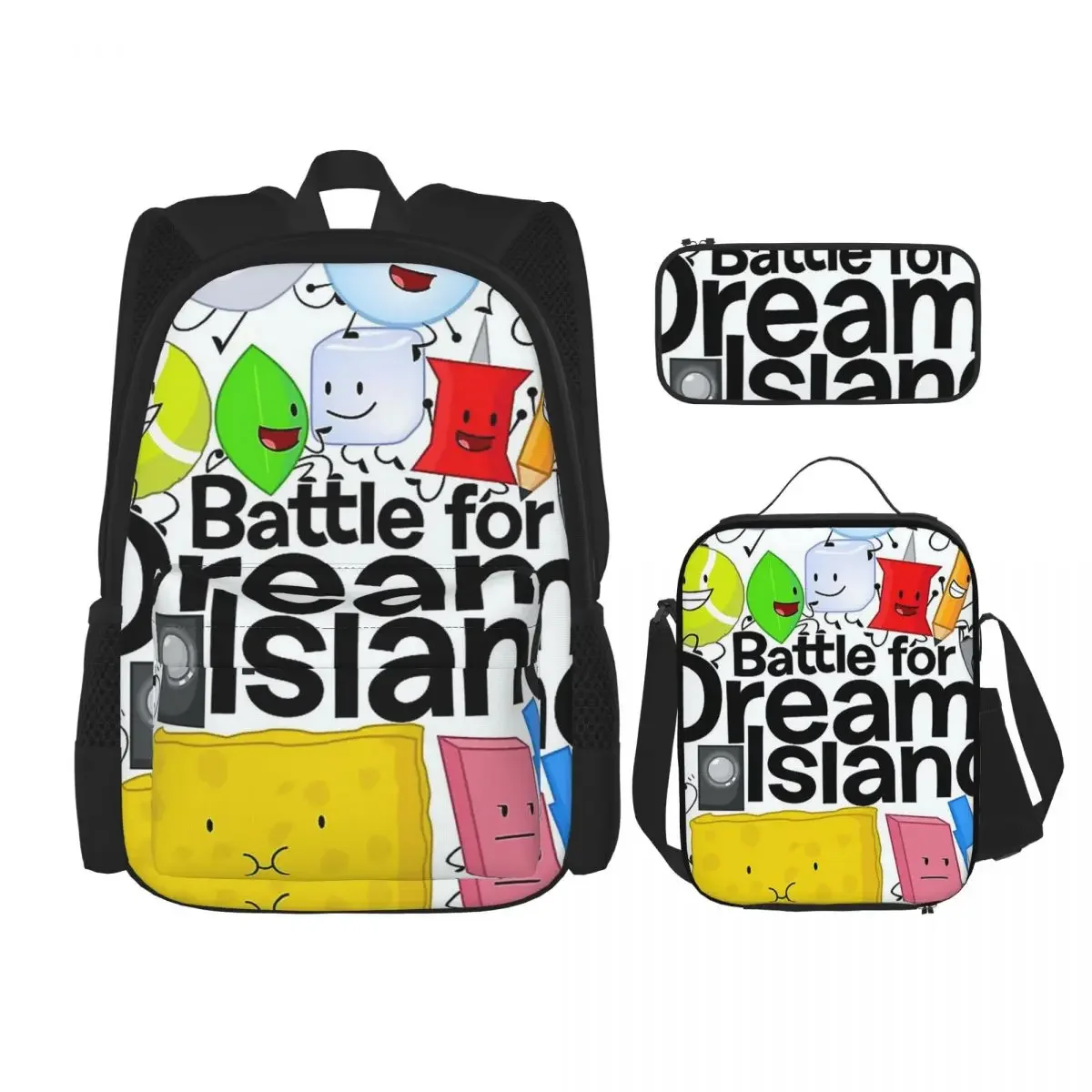 BFDI affiche blanc sacs à dos garçons filles Bookbag enfants sacs d'école dessin animé enfants sac à dos sac à déjeuner sac à stylos ensemble de trois pièces