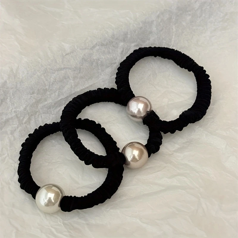 3pcs/set Pearl Skinny Scrunchies Soft Imitation Silk Hair Tie Rubber Bands Elastic Hair Band Sweet Women Hair Accessories