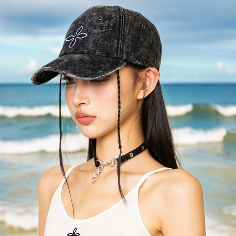 Berretto da baseball in denim incrociato versatile alla moda Ricamo vecchio cappello casual Nuovo vecchio berretto da baseball per le donne Tendenza Cappellini di alto valore 2